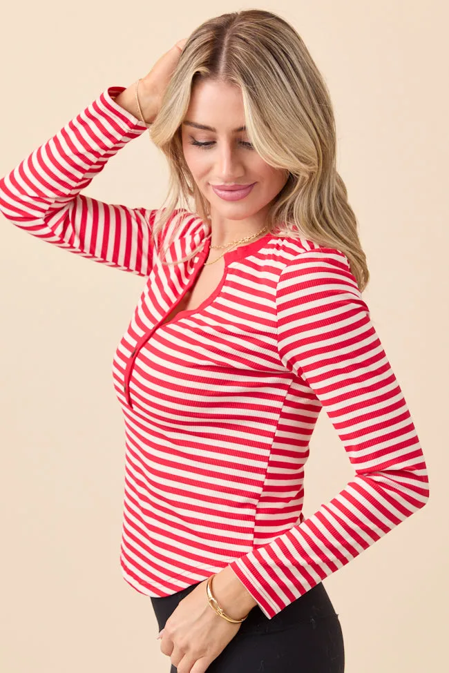 Sammi Red Striped Long Sleeve Top SmoothFinish Unique Cut