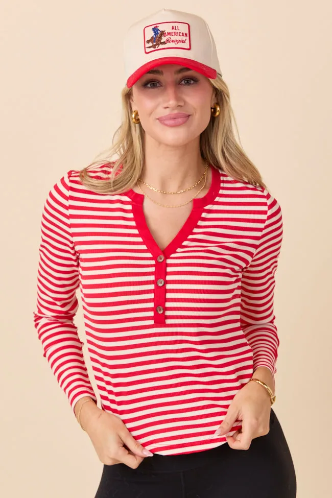 Sammi Red Striped Long Sleeve Top Vegan Mood