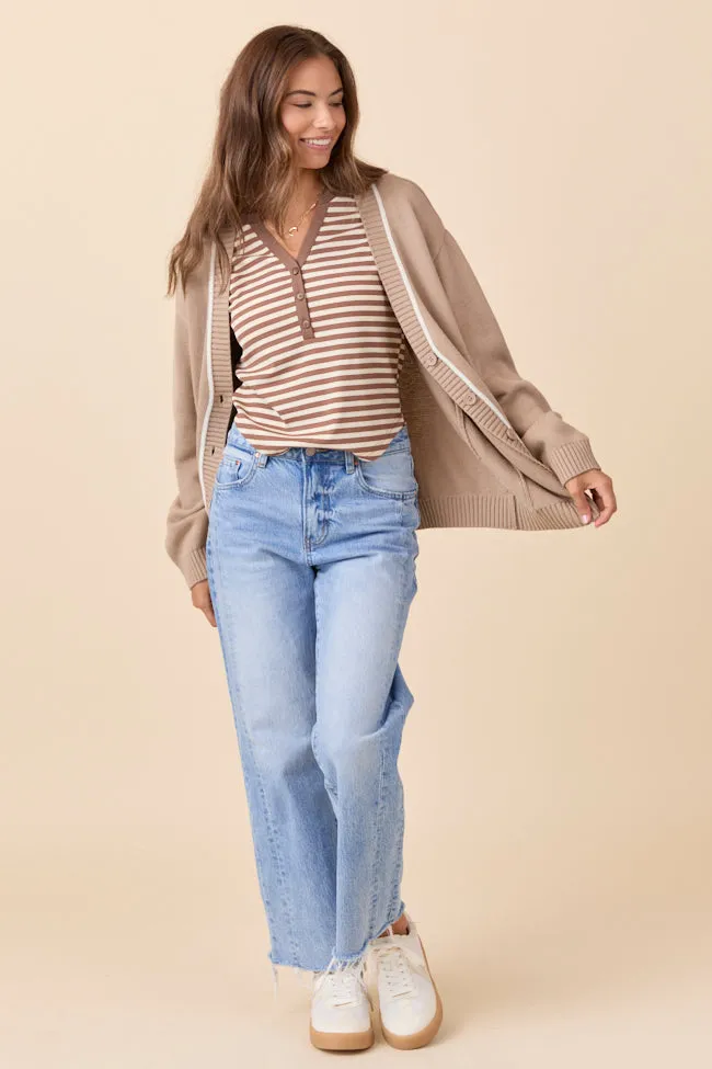 Holiday Ease Sammi Taupe Striped Long Sleeve Top