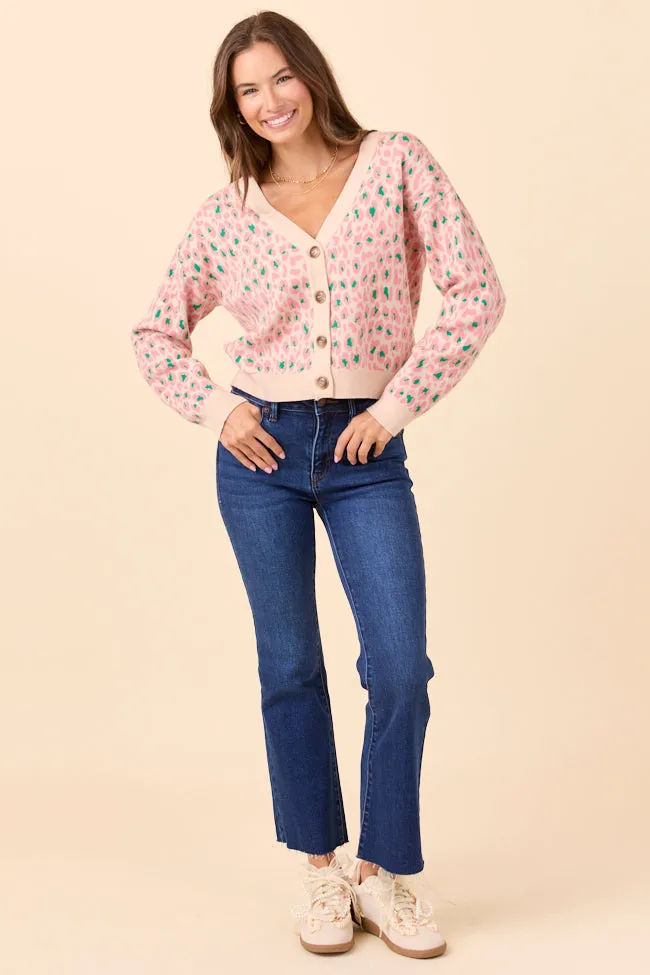 Planet Glow Concert Vibe Sammy Pink and Green Leopard Cardigan