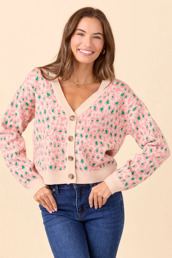 Sammy Pink and Green Leopard Cardigan EasyAdjustment Essential Shirt