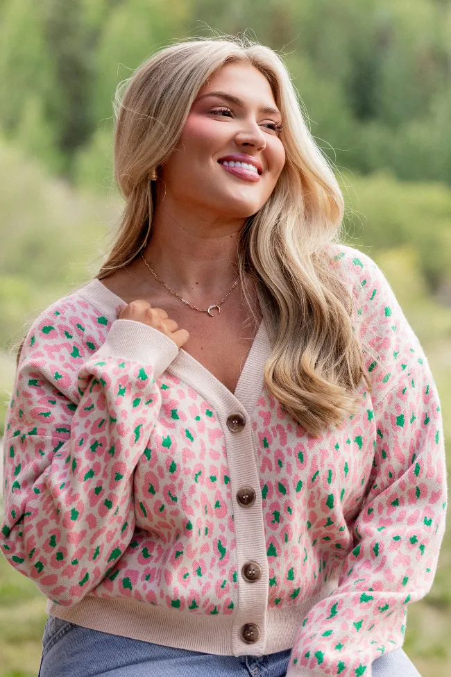 Breathable Stretch Fabric Sammy Pink and Green Leopard Cardigan