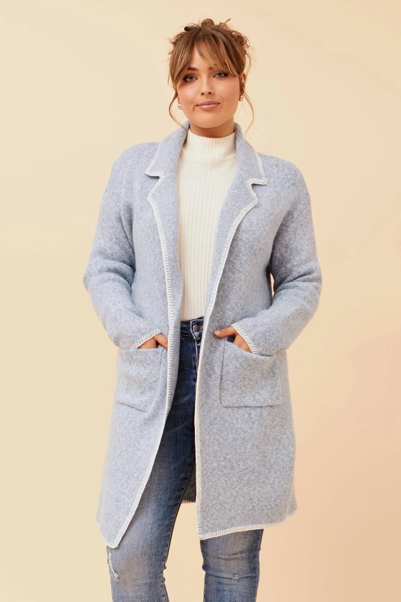 Oversized Silhouette SANDER BLANKET STITCH KNIT COATIGAN