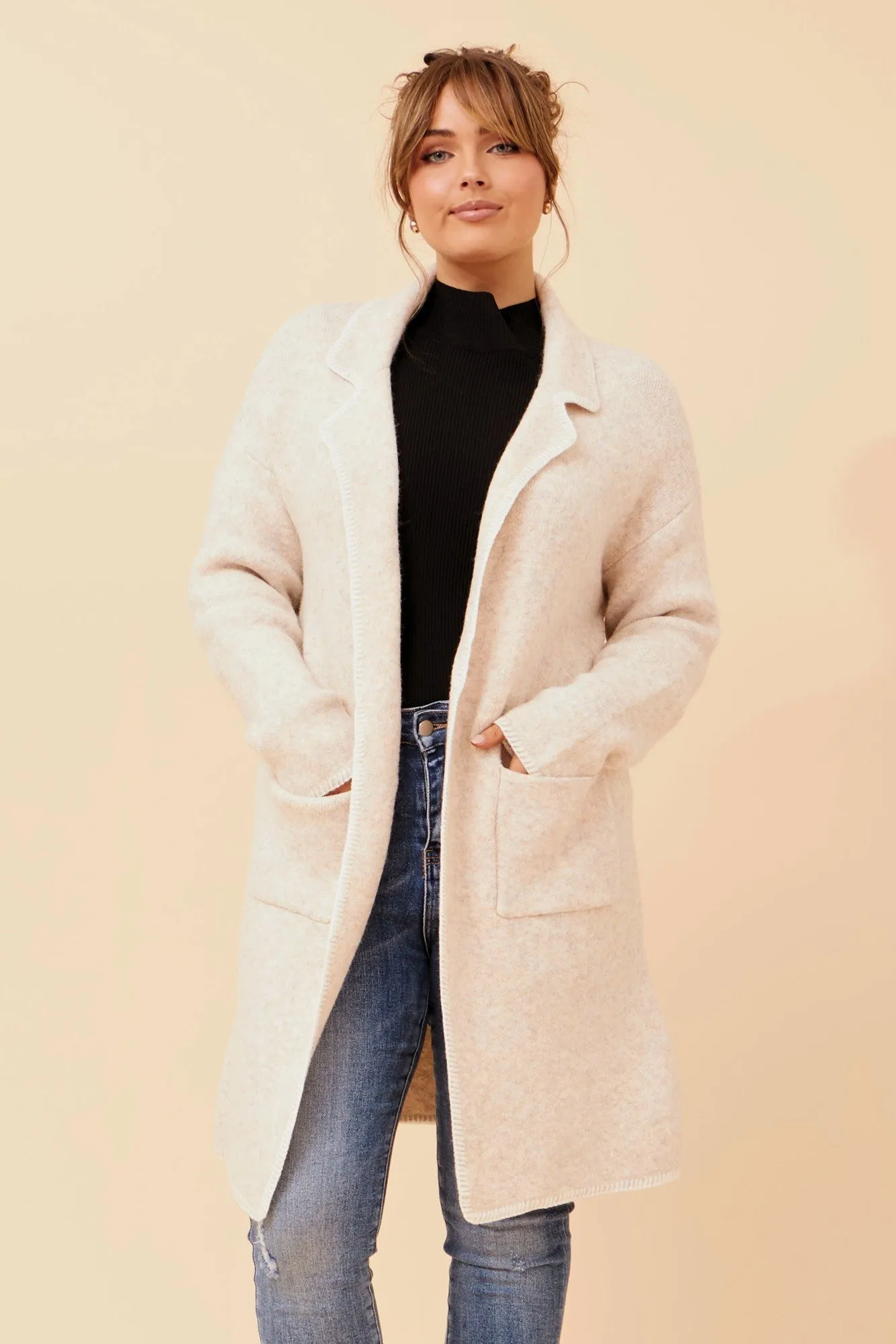 SANDER BLANKET STITCH KNIT COATIGAN DetachableLining