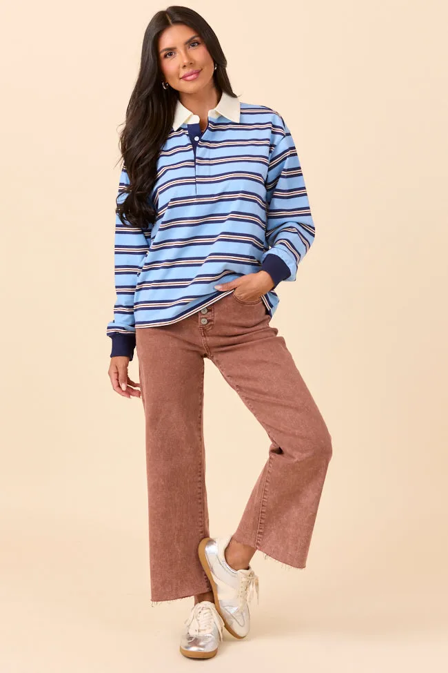 Sandra Blue Striped Collared Pullover Travel Core Dream Feel