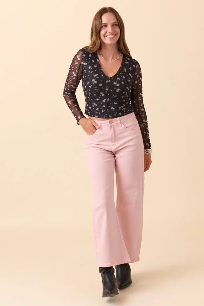 Saniya Black Floral Mesh V-Neck Top Weekend Style