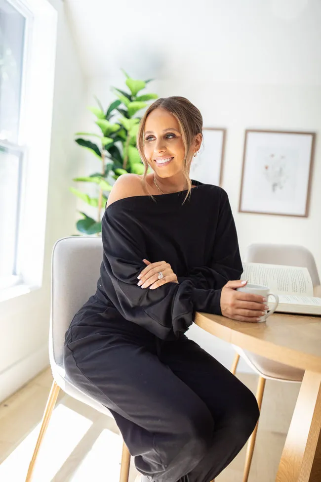 High End Sarah Black Off The Shoulder Shirt Emily Fauver X Pink Lily