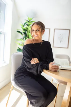 High End Sarah Black Off The Shoulder Shirt Emily Fauver X Pink Lily