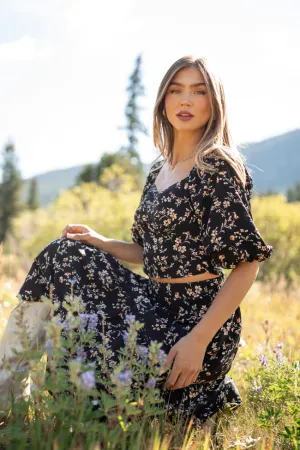 Sasha Black Floral Puff Sleeve Smocked Blouse Movement Friendly EcoFriendly Textiles