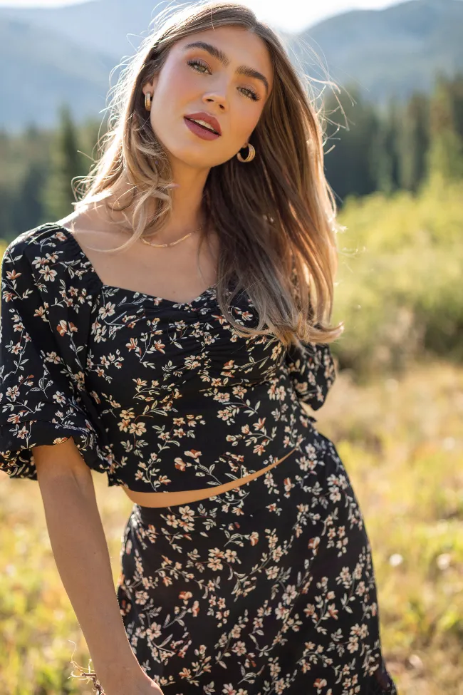 Classic Mode Sasha Black Floral Puff Sleeve Smocked Blouse