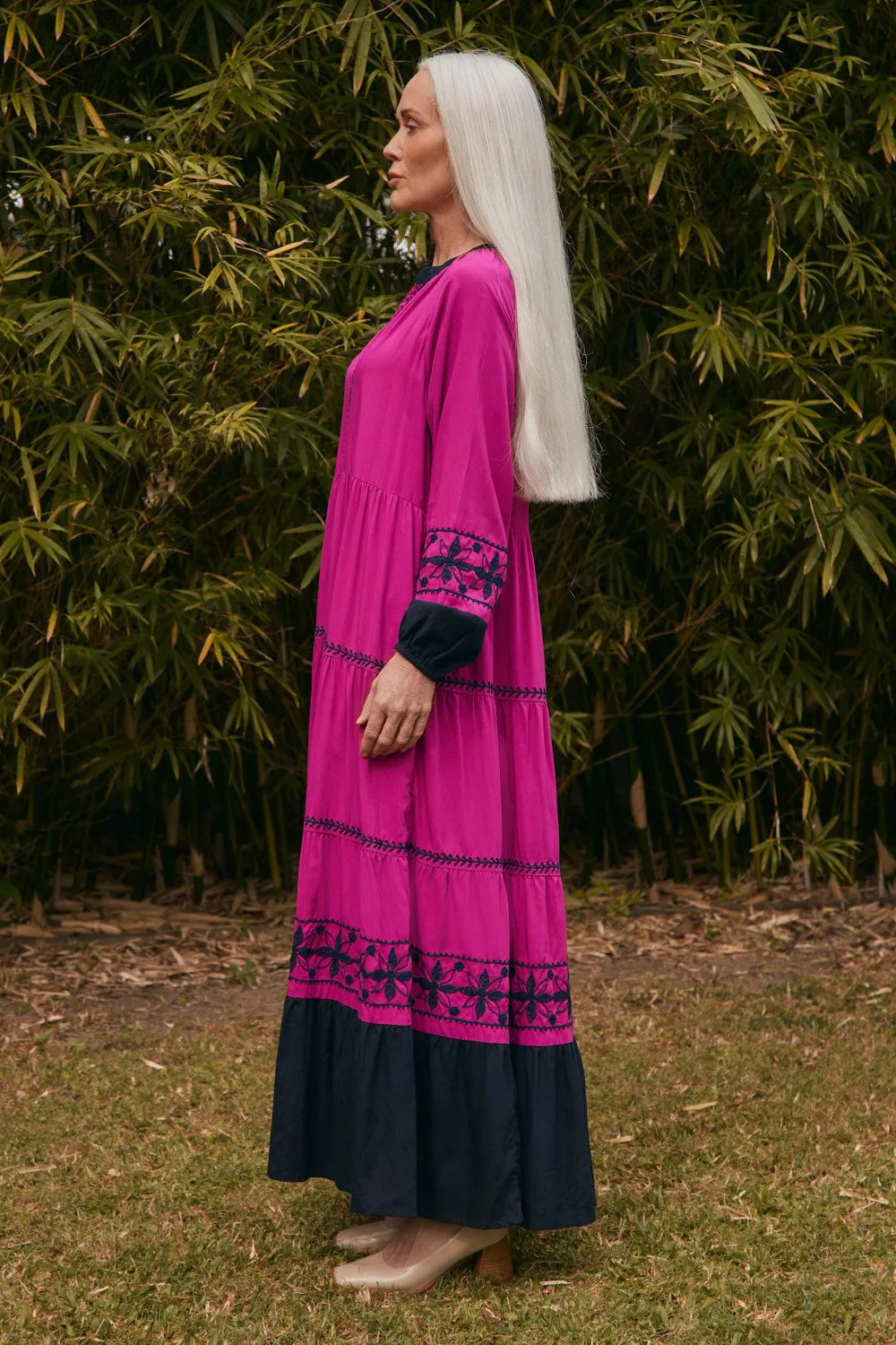 Lightweight Layer Savannah Embroidered Dress in Berry