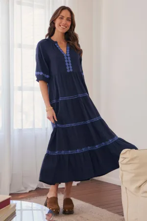 Savannah Maxi Dress in Navy Old Lace Elegant Flow