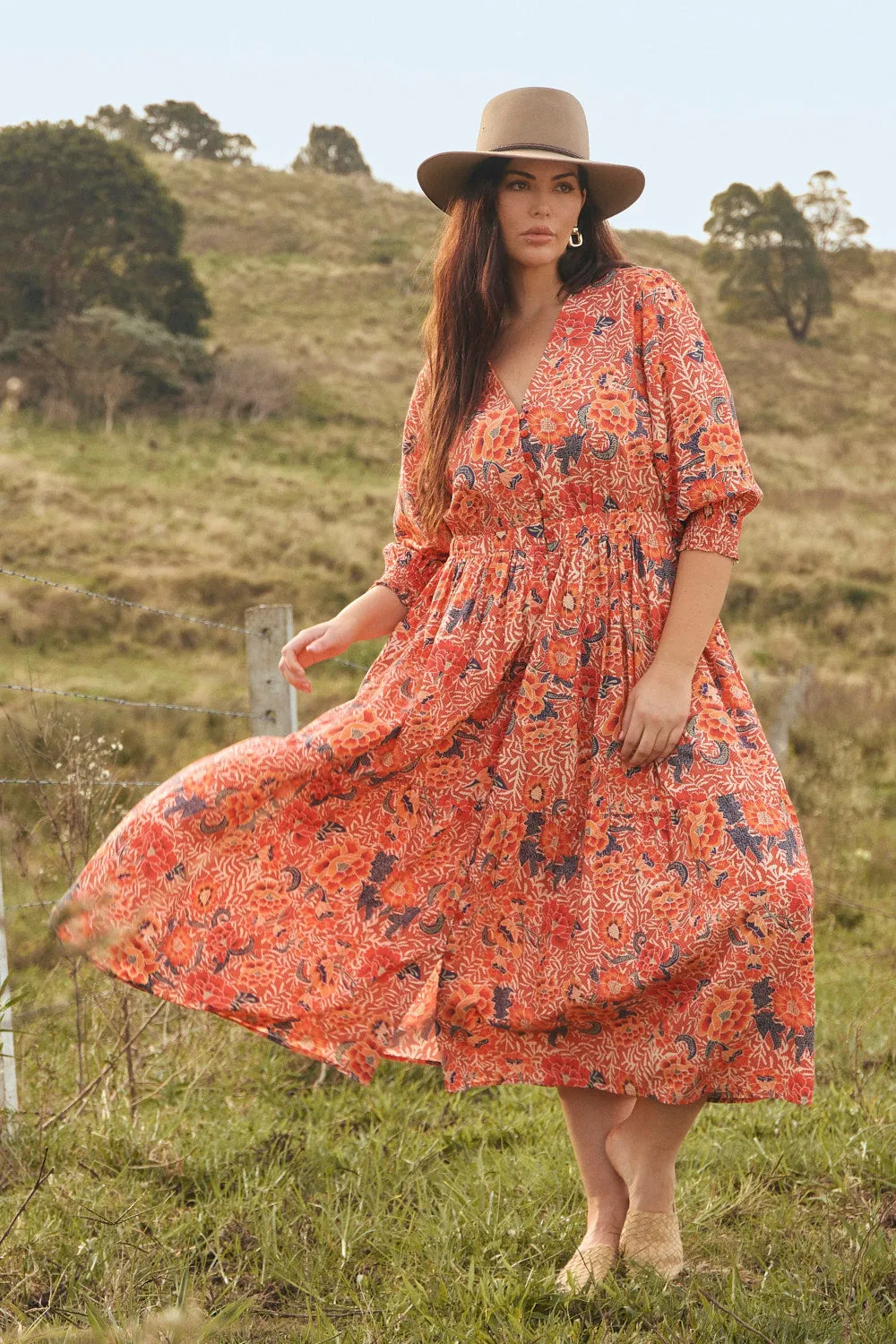 Comfortable Layering Savelle Long Sleeve Dress in Crimson Haze