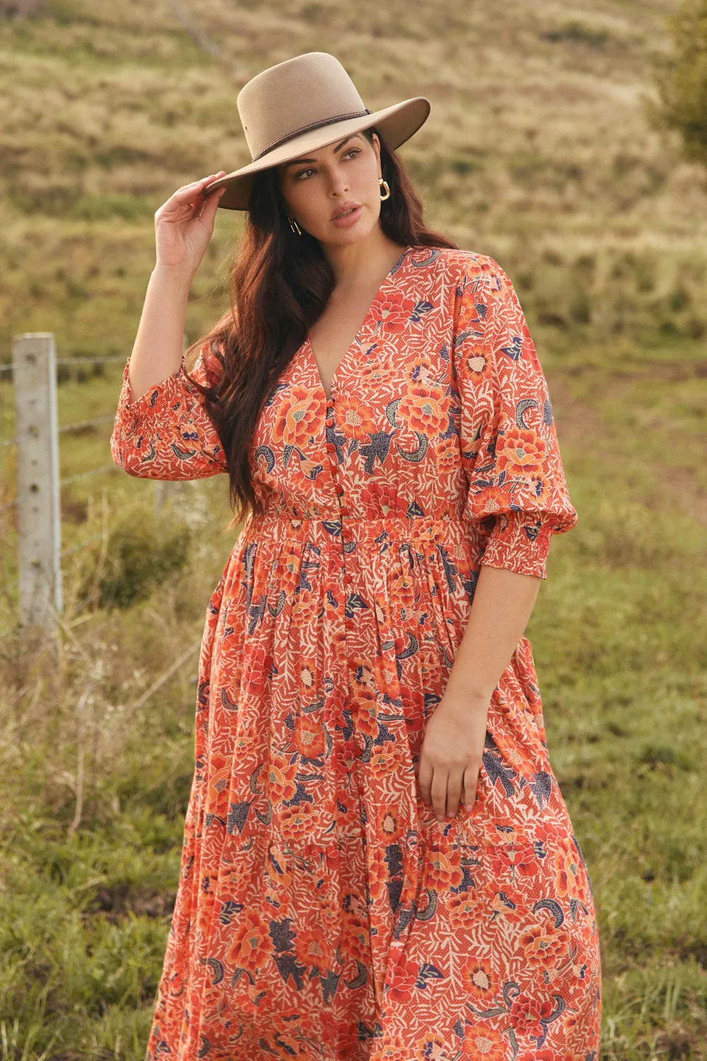 Savelle Long Sleeve Dress in Crimson Haze Breezy Fit