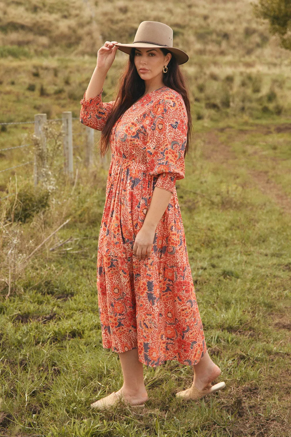 Savelle Long Sleeve Dress in Crimson Haze Classic-style