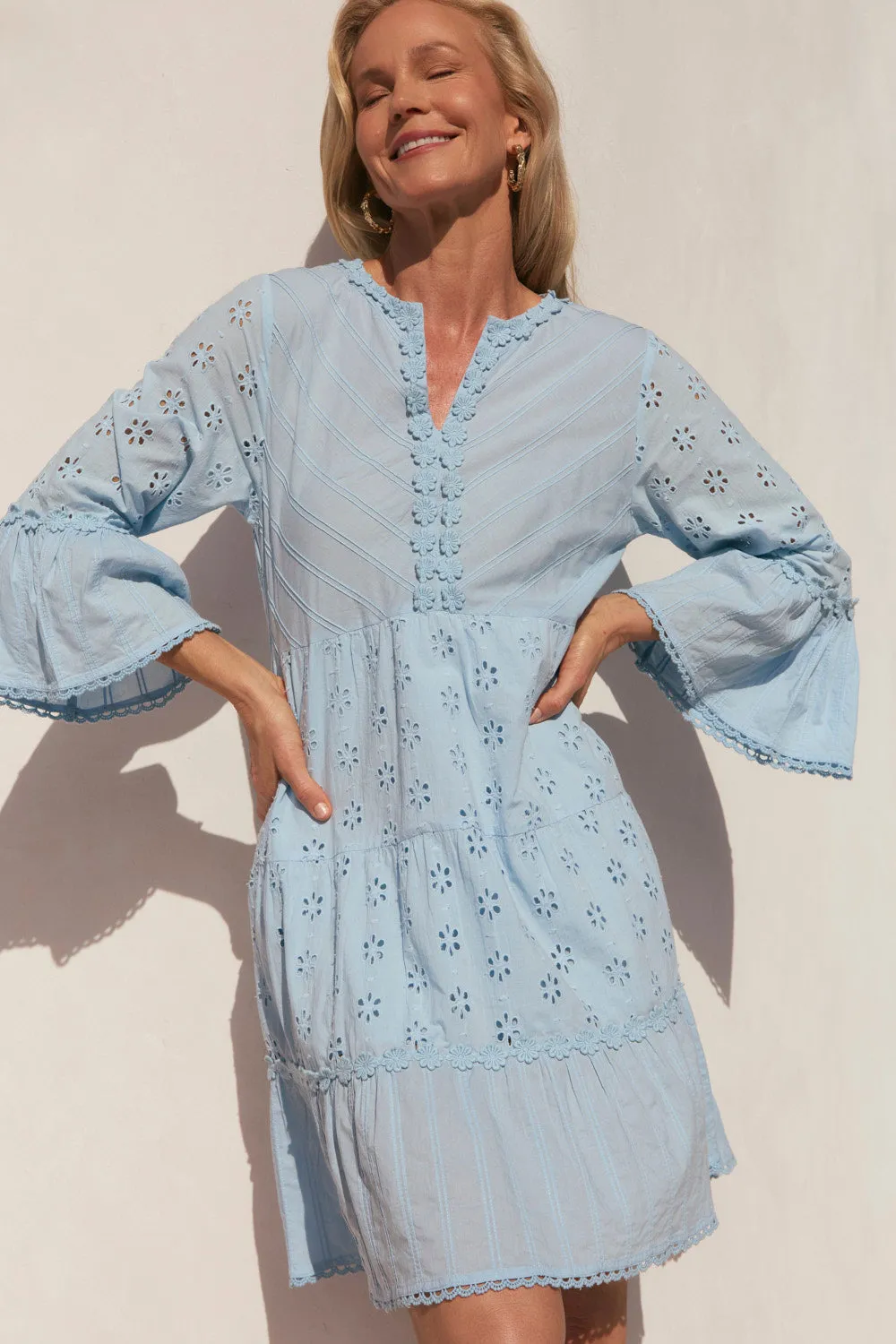Scout Daisy Embroidered Dress in Pale Blue Smooth Shape
