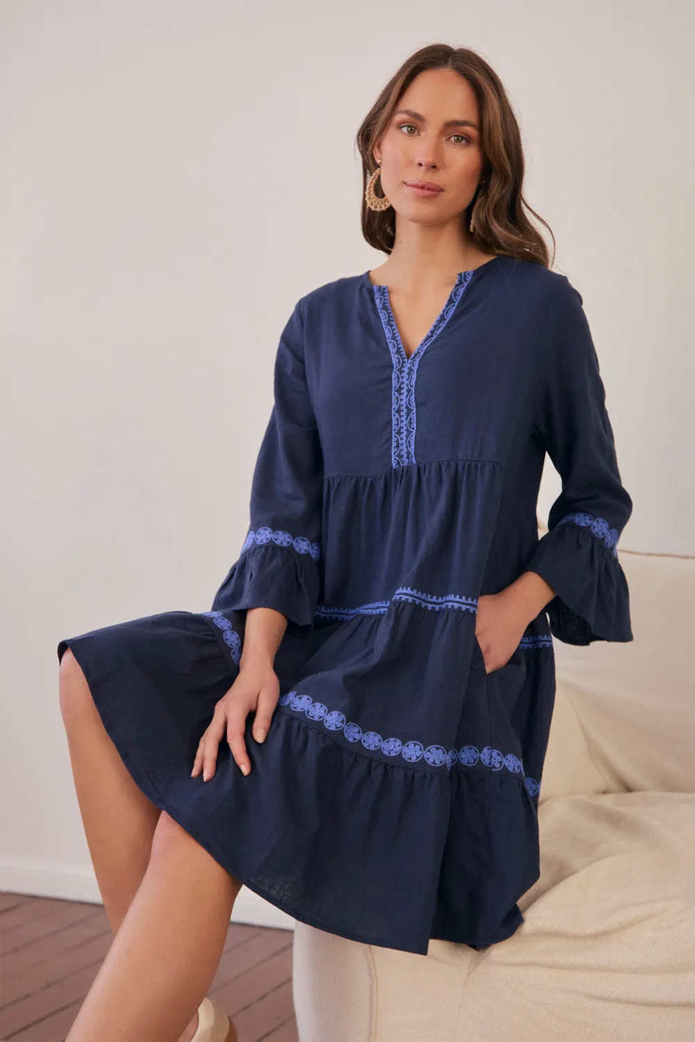 Scout Tiered Dress in Navy Old Lace FoldablePackaging