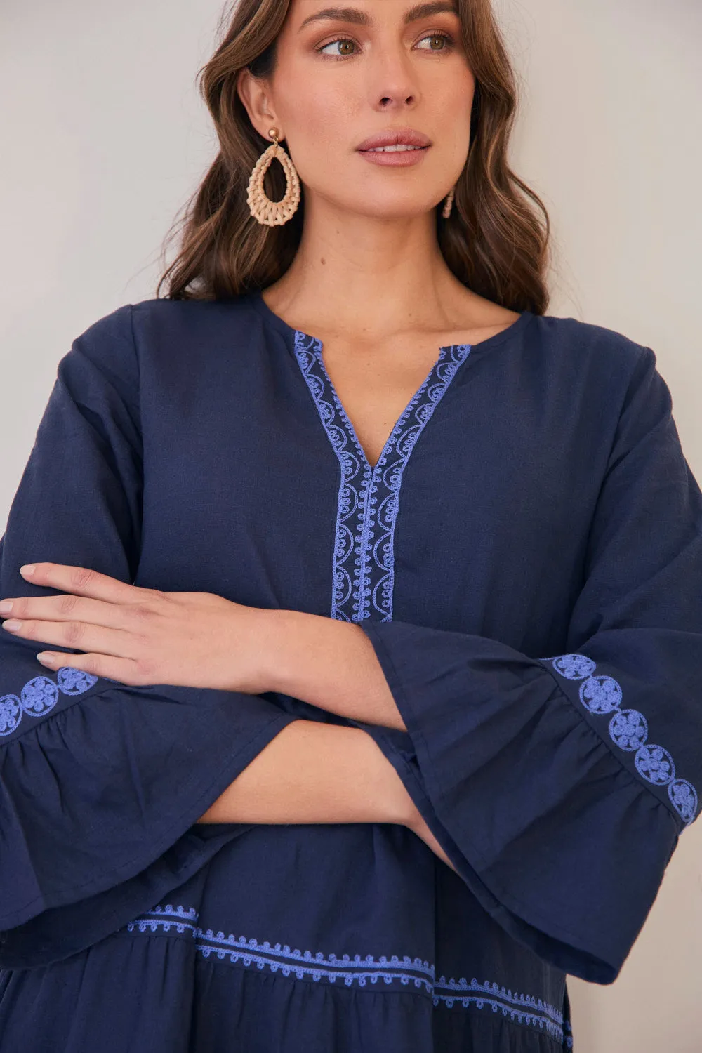 Scout Tiered Dress in Navy Old Lace Vibrant Style Chic Balance