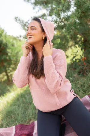 Regal Glow Lennox Waffle Knit V-Neck Mauve Hoodie