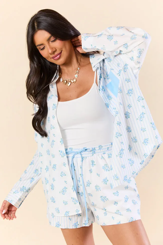 Party Ready Blooming Lines Stripes & Floral Mixed Cotton Poplin Shirt SALE