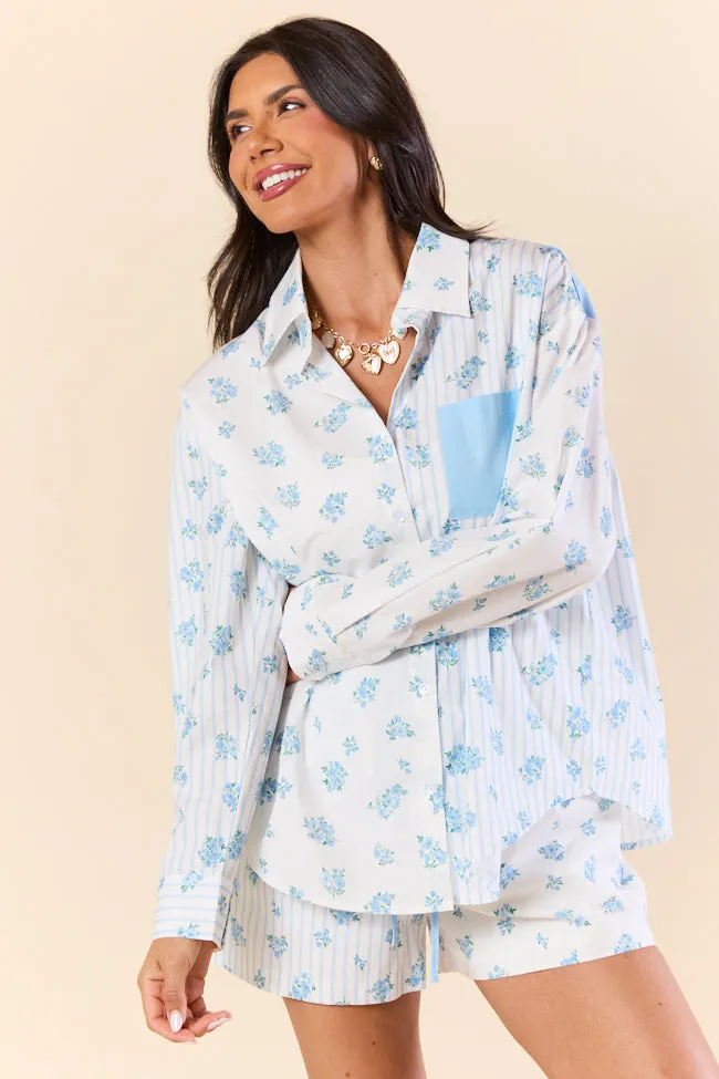 Blooming Lines Stripes & Floral Mixed Cotton Poplin Shirt SALE Hotel Style