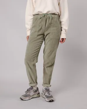 Neutral Style Reinforced Seams Patch Pocket Corduroy Pants Pale Green