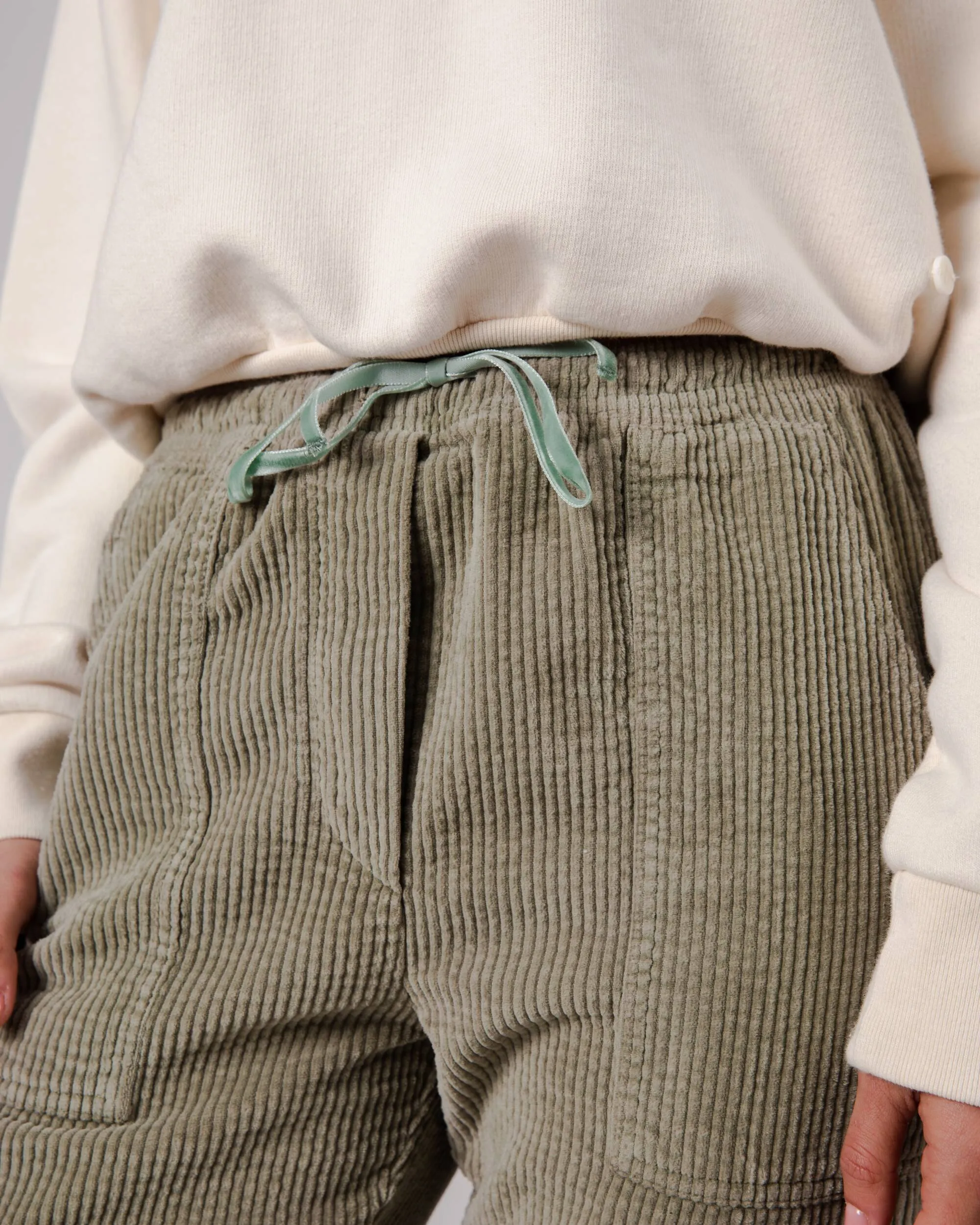 Patch Pocket Corduroy Pants Pale Green All Occasion