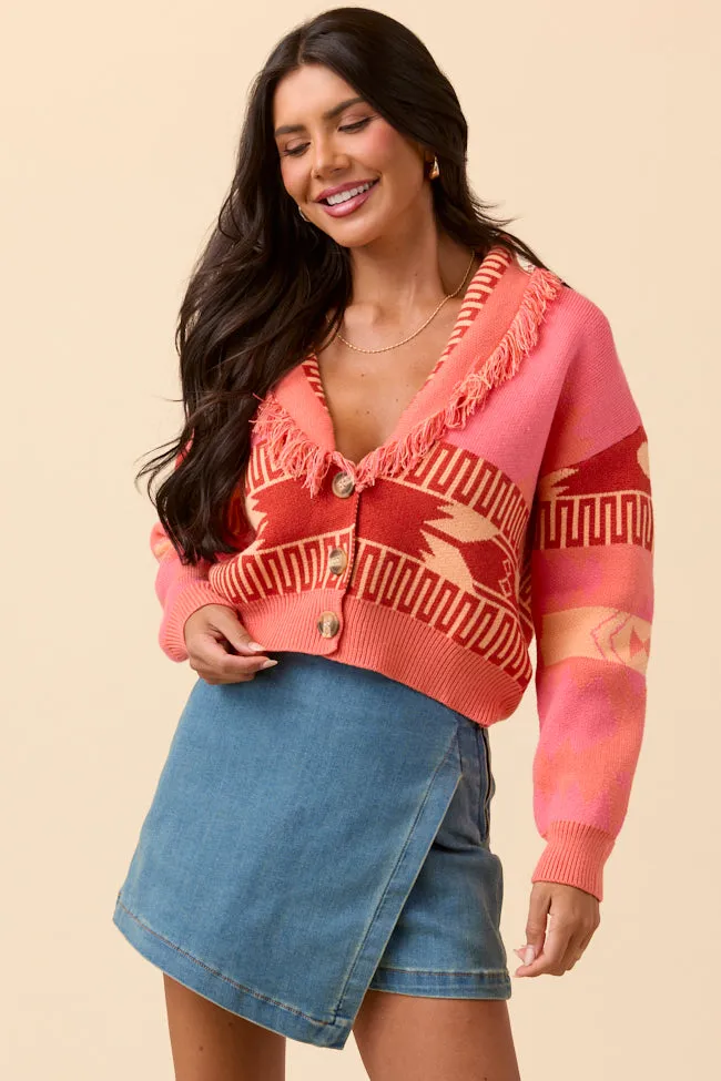 SmoothEdgeTrim NonSlip Grips Zendaya Pink Fringe Print Cardigan