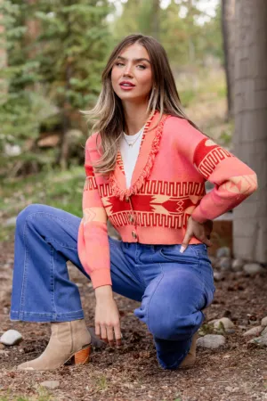 Mom Soft Organic Cotton Certification Zendaya Pink Fringe Print Cardigan