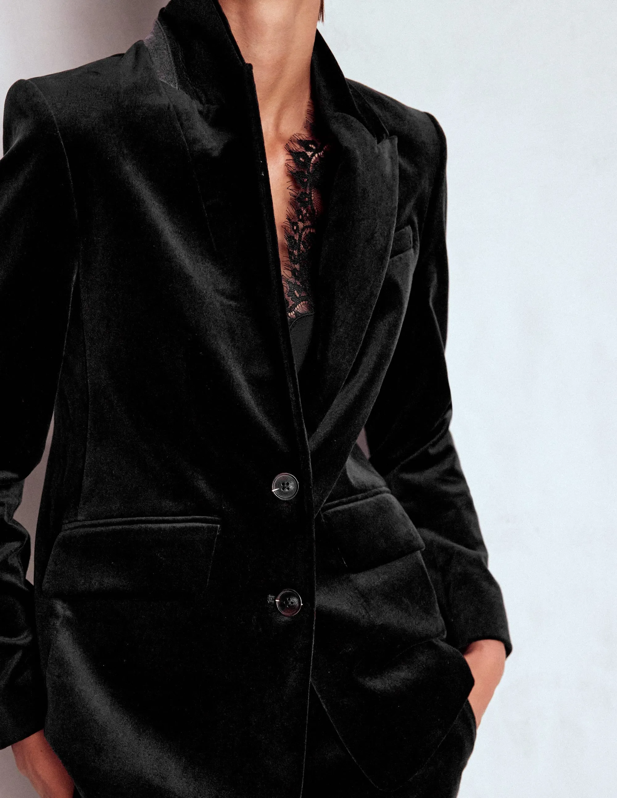 Noise Free Zipper Stamford Velvet Blazer-Black