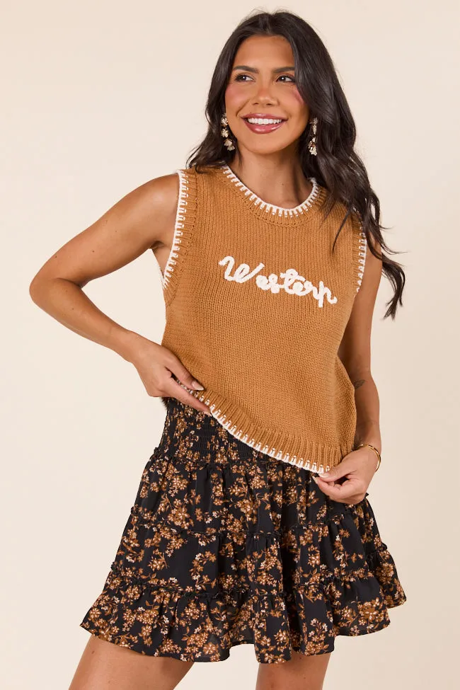 FadeResistant Dye Selah Sleeveless Brown Western Sweater Vest