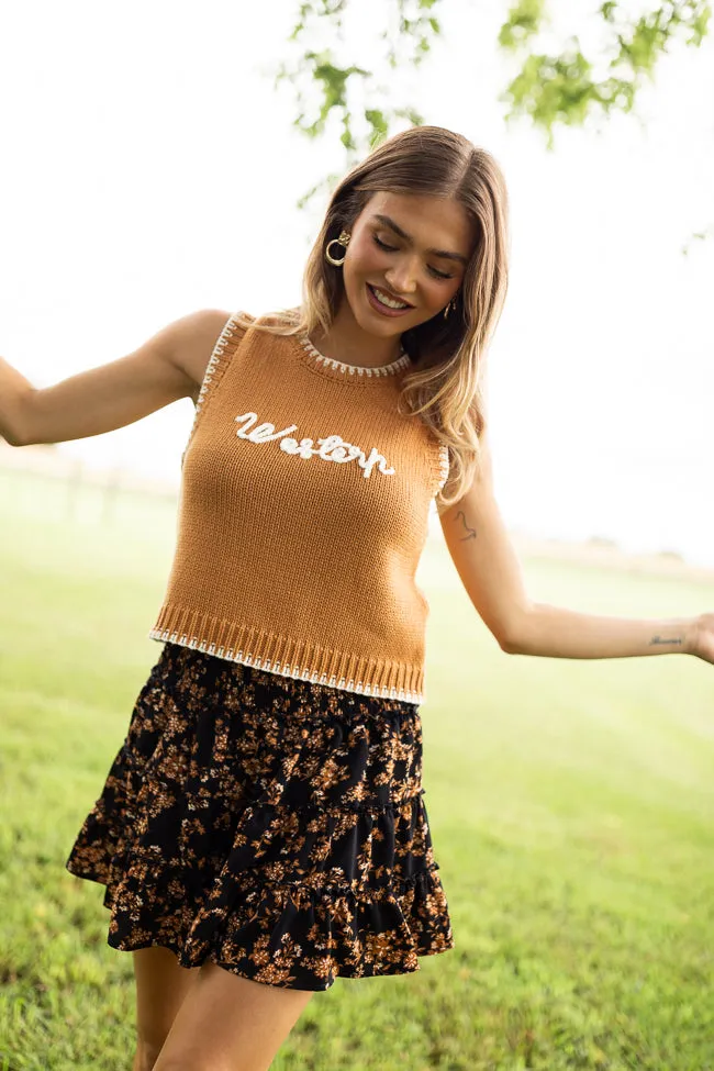 Soft Inner Lining Italian Flair Selah Sleeveless Brown Western Sweater Vest