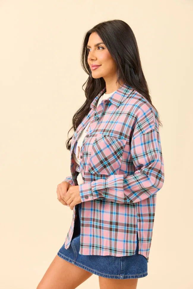 Rory Pink and Blue Plaid Flannel Button Down Top SALE Couple Look