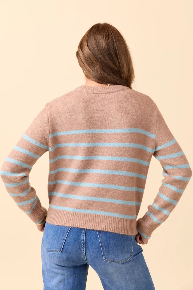 Prince Core DoubleLayered Collar Serenity Striped Brown and Blue Pullover Sweater