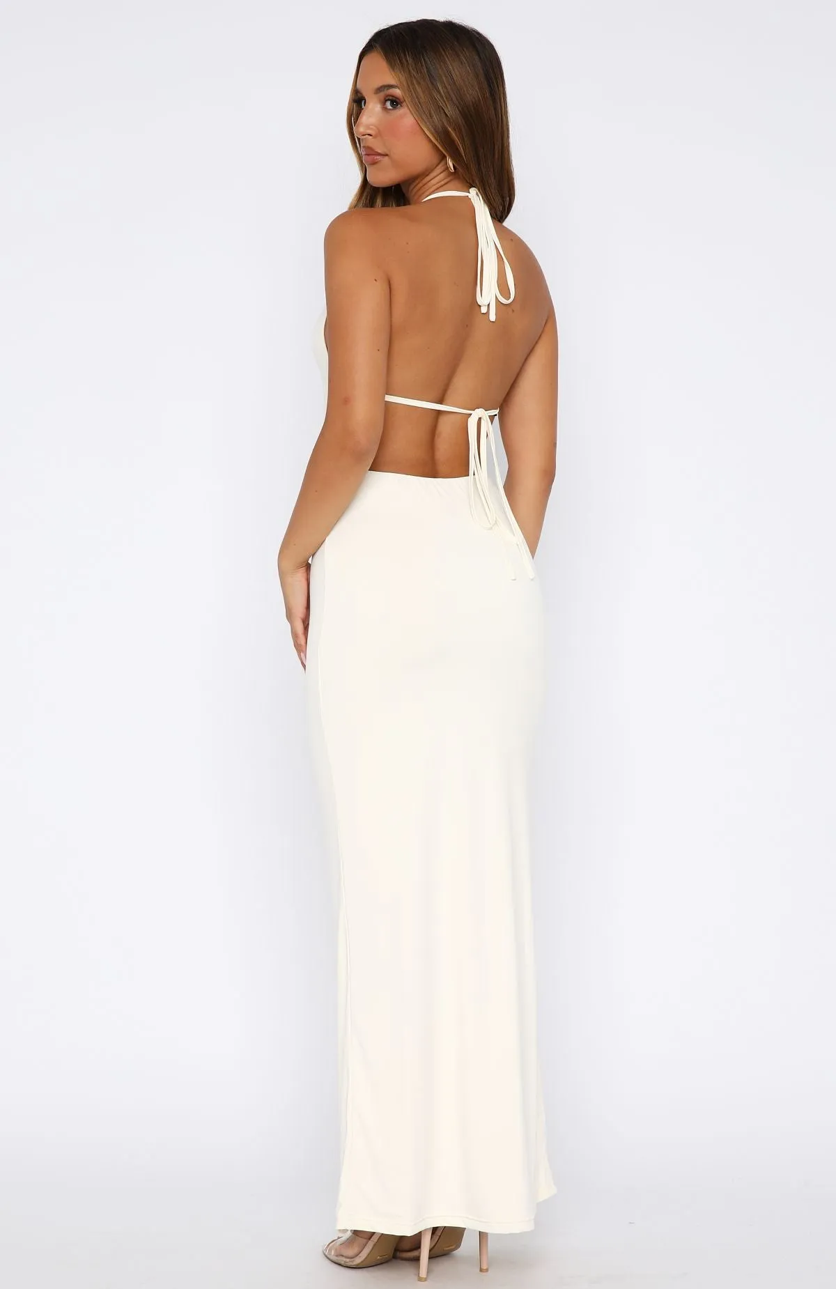 Elegant Comfort Set It Straight Halter Maxi Dress Cream