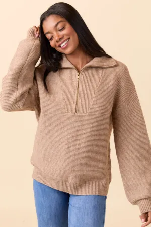 Britt Brown Quarter Zip Sweater Tropical Glow