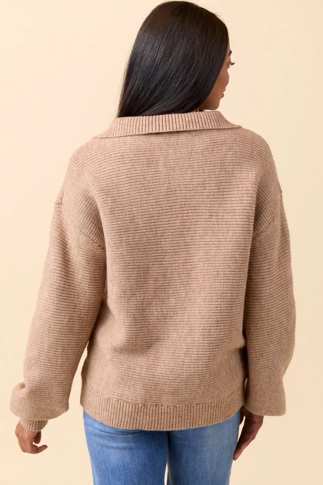 Trendy Sweatpants Britt Brown Quarter Zip Sweater