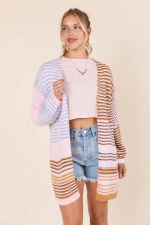 AntiPillingTechnology Sky Cool Shelbie Long Sleeve Blue and Pink Open Cardigan SALE