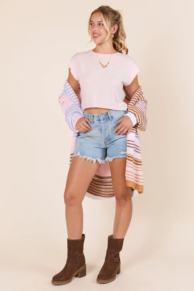 Shelbie Long Sleeve Blue and Pink Open Cardigan SALE Bold Core RecycledPolyester