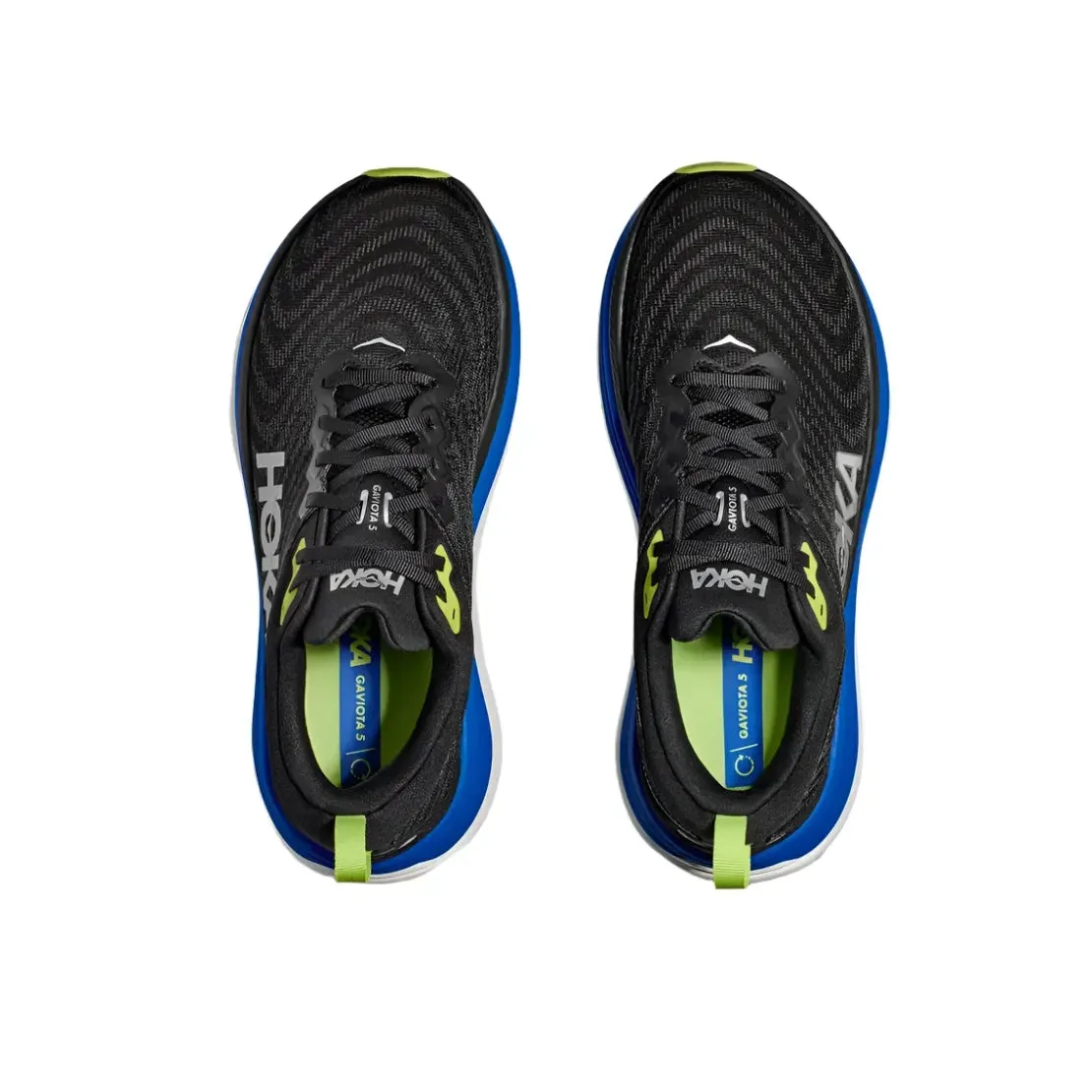 Hoka Mens Trainer Gaviota 5 Black/Electric Cobalt Non Restrictive Flex Grooves Motion Flexibility