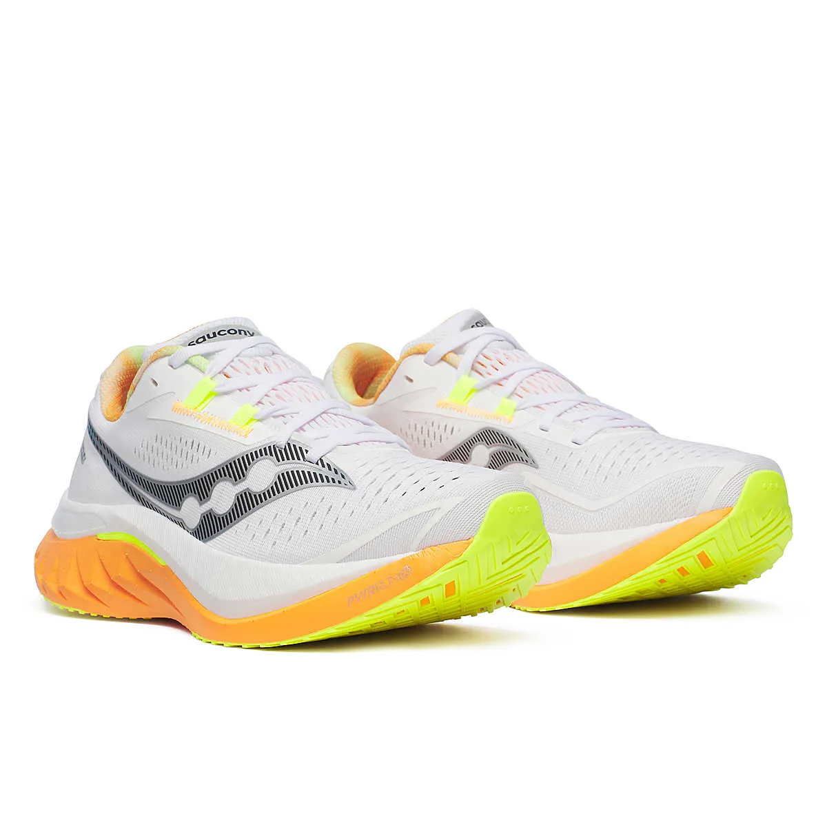 Saucony Mens Trainer Endorphin Speed 4 White/Peel Pressure Relief Insoles running in a ditch area shoes
