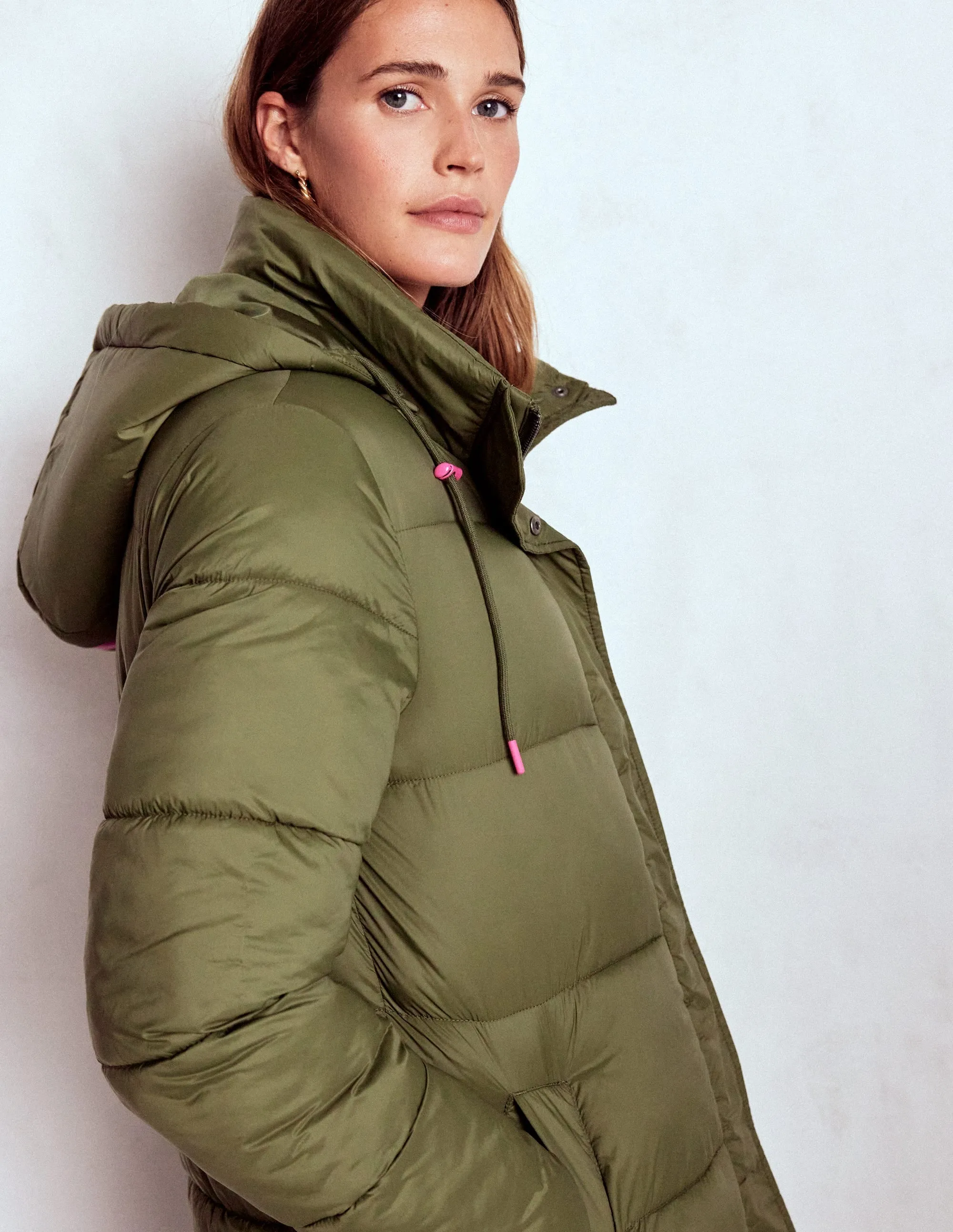 Longline Padded Coat-Woodland Green On The Go