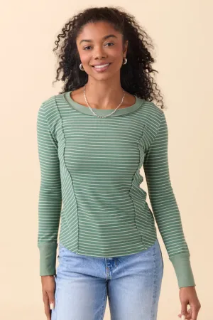 NonSlip Grips Phoebe Green and White Striped Long Sleeve Knit Top