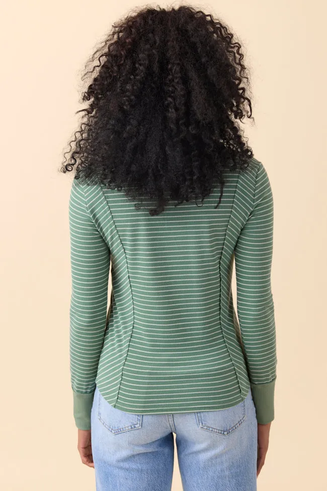 Phoebe Green and White Striped Long Sleeve Knit Top Simple Wear