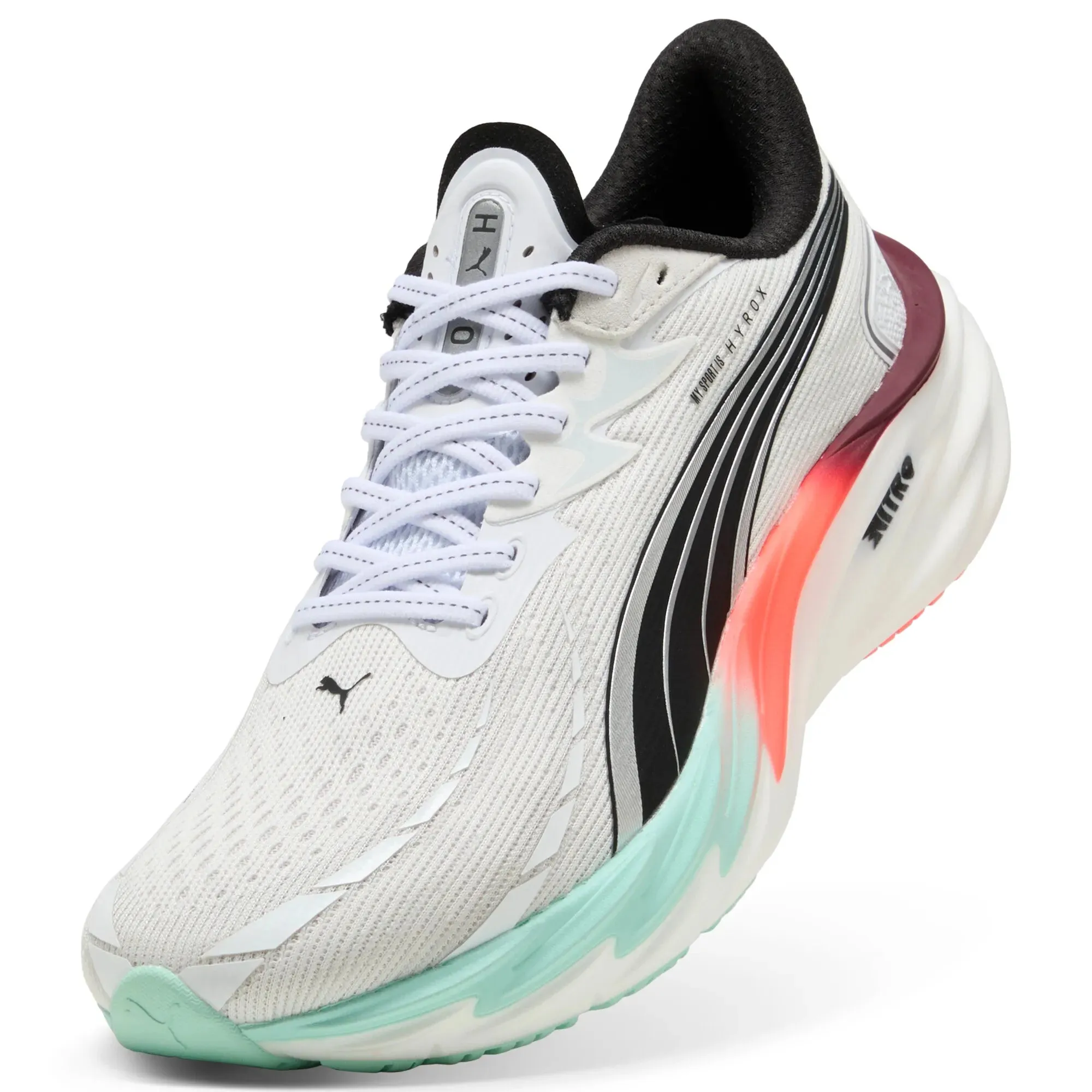 Puma Mens Trainer Velocity Nitro 4 Hyrox White-Mint Melt-Glowing Red custom fit shoes