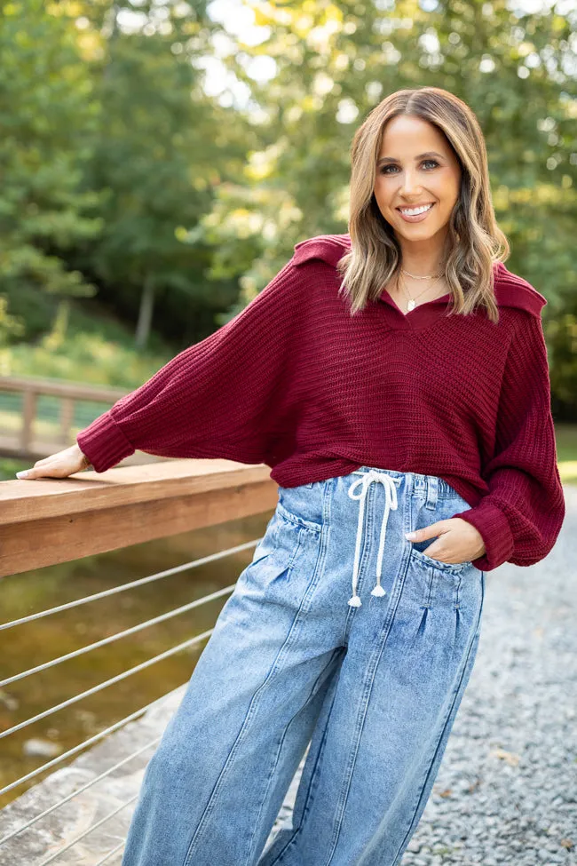 Winter Essential Cool Design Grace Claret Notch Neck Pullover Sweater Emily Fauver X Pink Lily