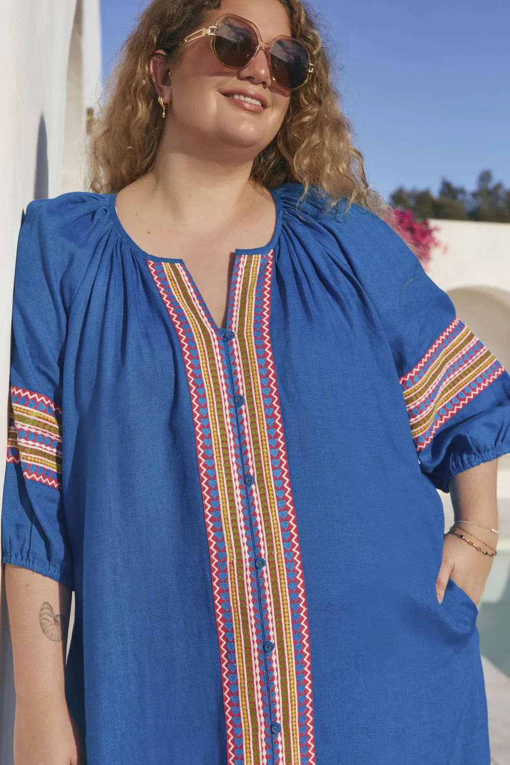Minimal Fit Airy Layer Winnie Linen Tunic Dress in Mediterranean