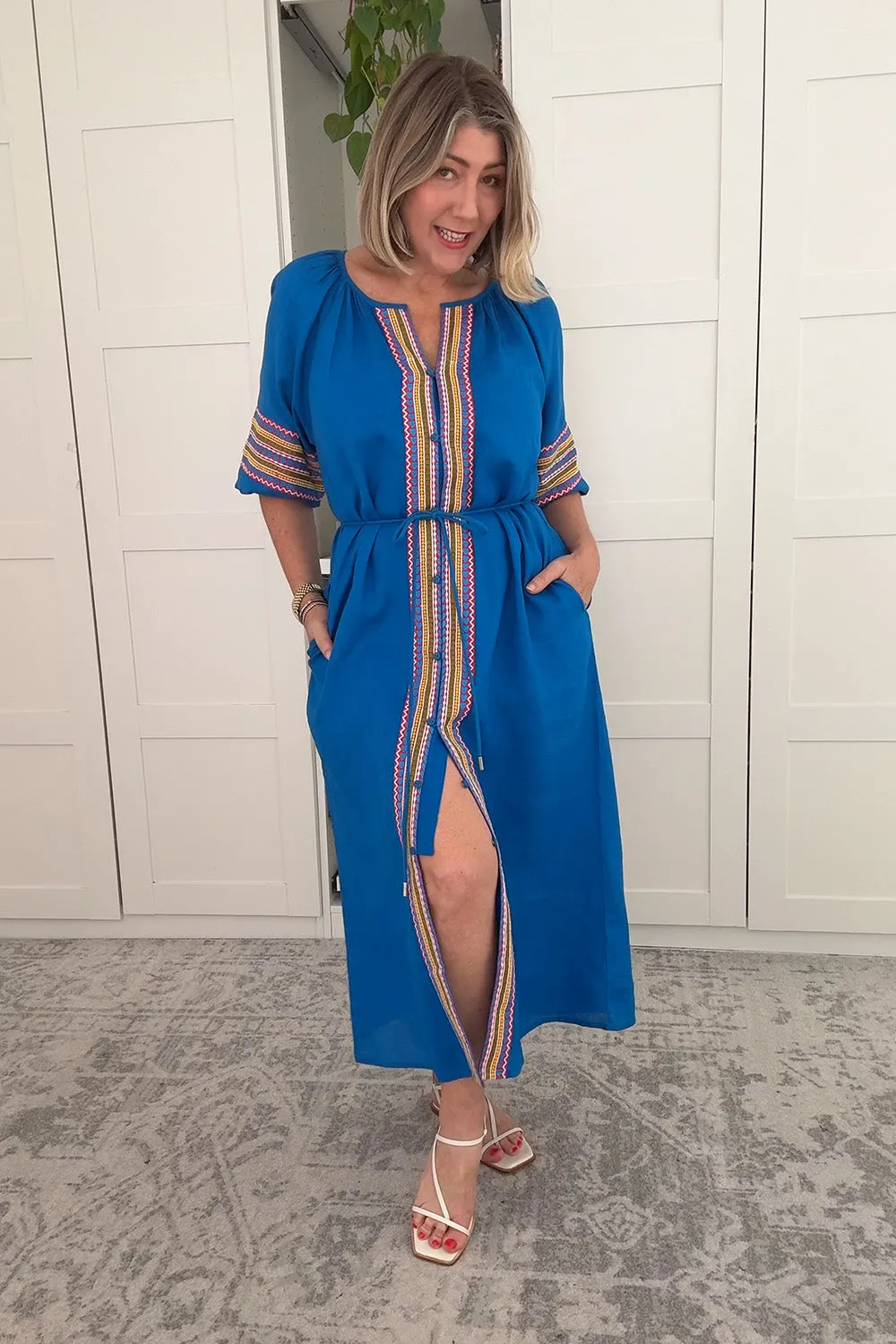 Winnie Linen Tunic Dress in Mediterranean Clean Outfit Color-Blocked