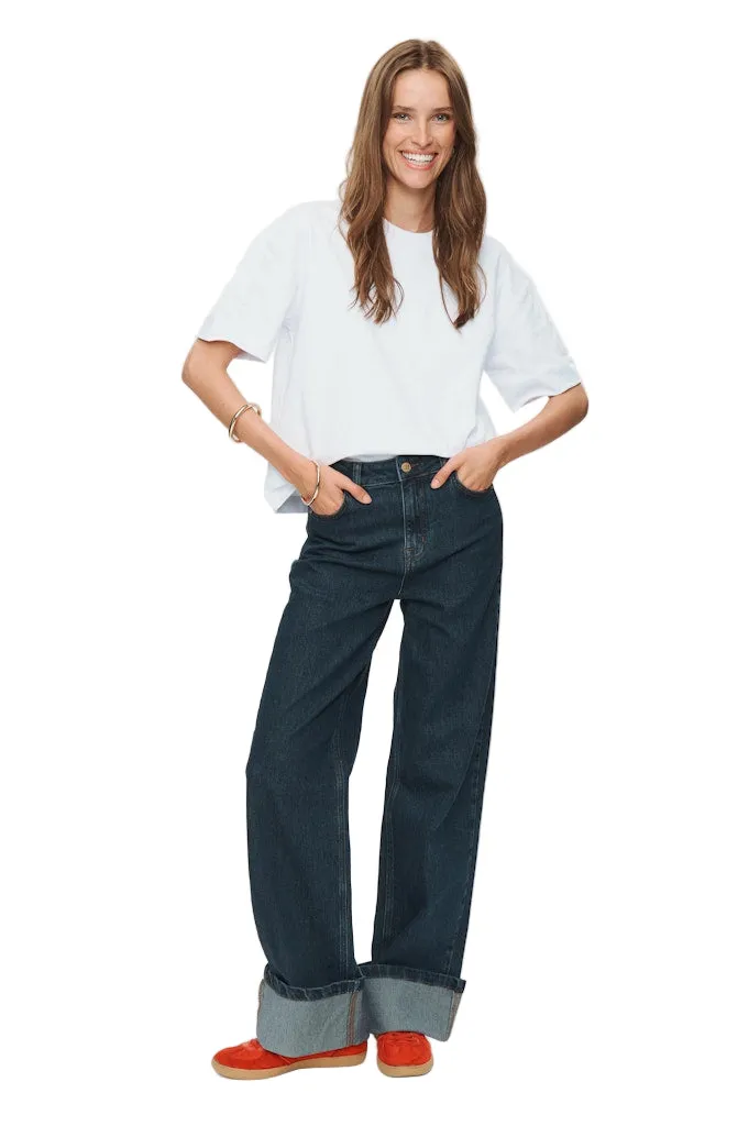 Numph Womens Jean Toronto Wide Dark Denim Blue Outerwear Friendly Classic Beach Day Travel Outfit