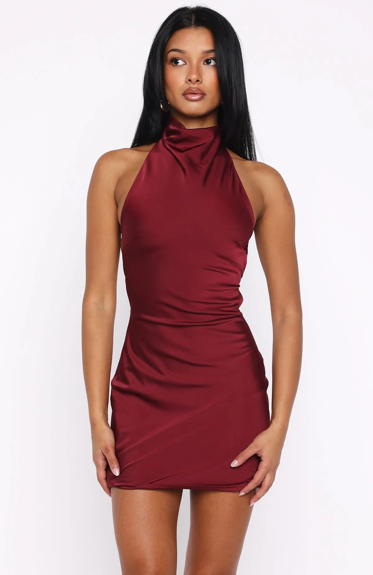 Just Small Talk Halter Mini Dress Wine Fit for All Seasons Flattering Design
